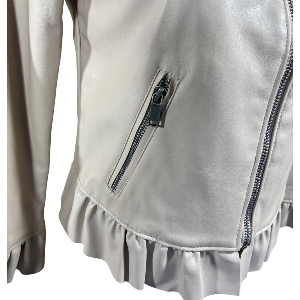 New Catherine Faux Leather Jacket Nude Ruffle Trim Size XS Extra Small Blush - Picture 4 of 8